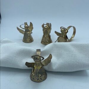 VTG set of 4 brass metal Angel w/ musical instruments napkin rings holders
